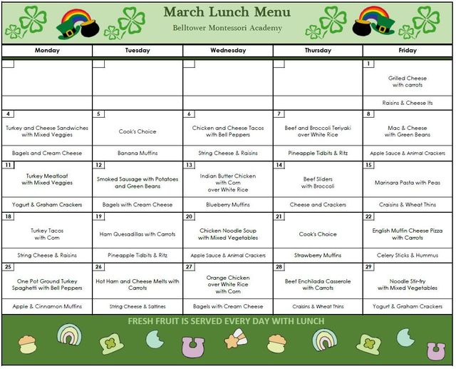 Lunch Program Belltower Montessori Academy Corona CA